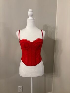 SHEIN Red Lace Boned Bustier Corset Top